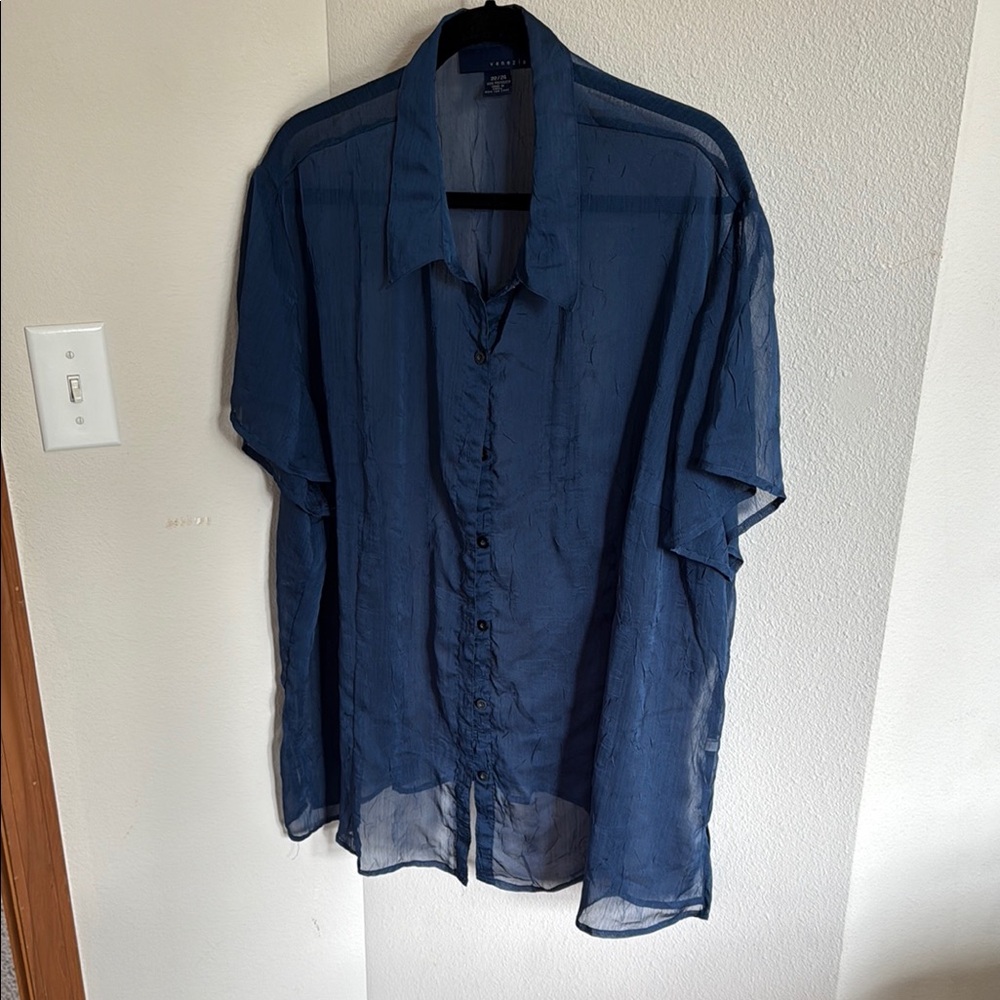 Sheer Navy Button-Up Shirt